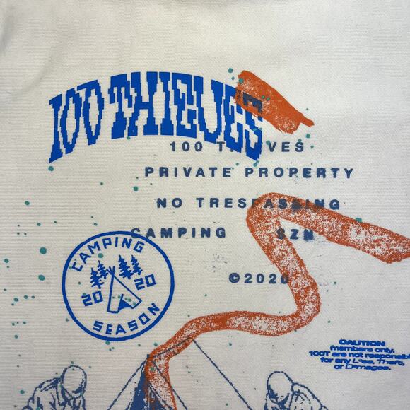 100‎ Thieves Small Embroidered No Camping Szn 2020 White Bone Pullover Hoodie - Picture 7 of 16